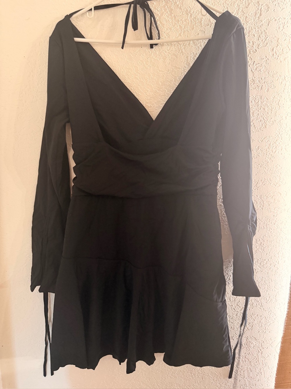 Black Long-Sleeve V-Neck Women's Dress